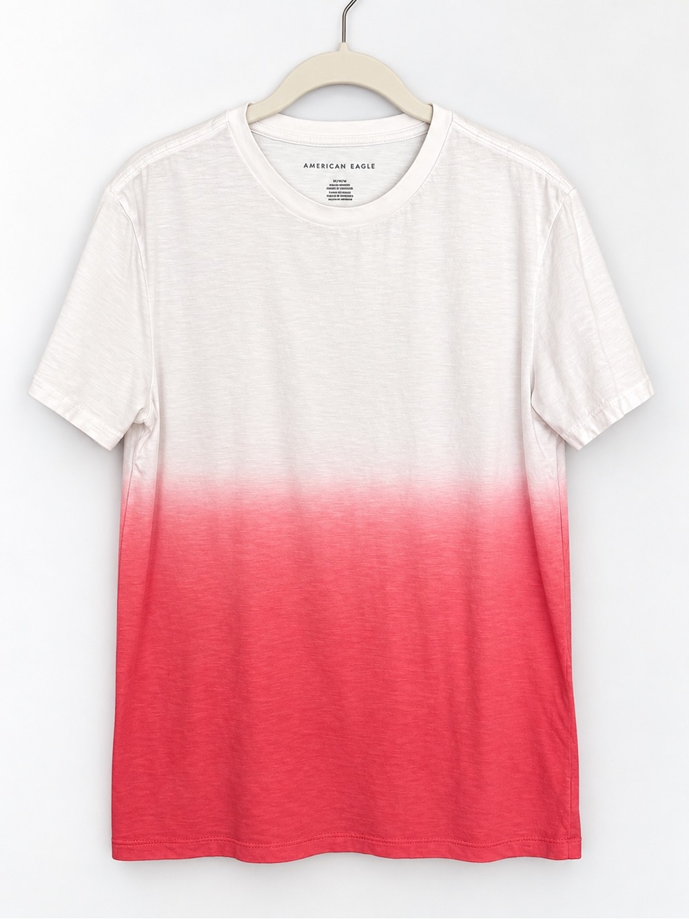 American Eagle Dip Dye Ombre T-Shirt Coral White 100% Cotton Size S